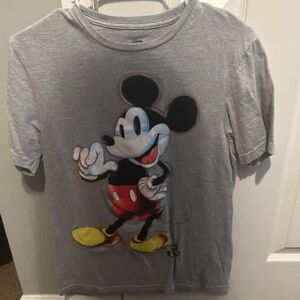 Vintage Mickey Mouse Graphic Tee - Grey with Red & Yellow